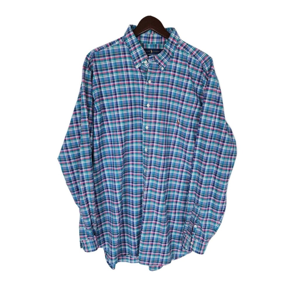 Ralph Lauren Big&Tall Shirt 2XLT Classic Fit Madras Plaid Button Down Blue Pink